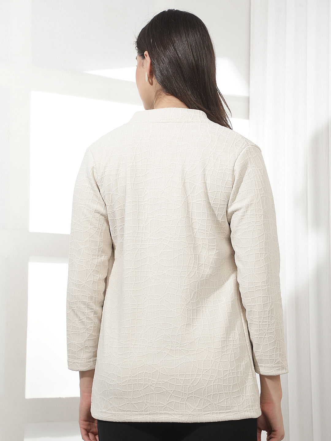 Minimalist Warm Sand Beige Jacquard Shrug