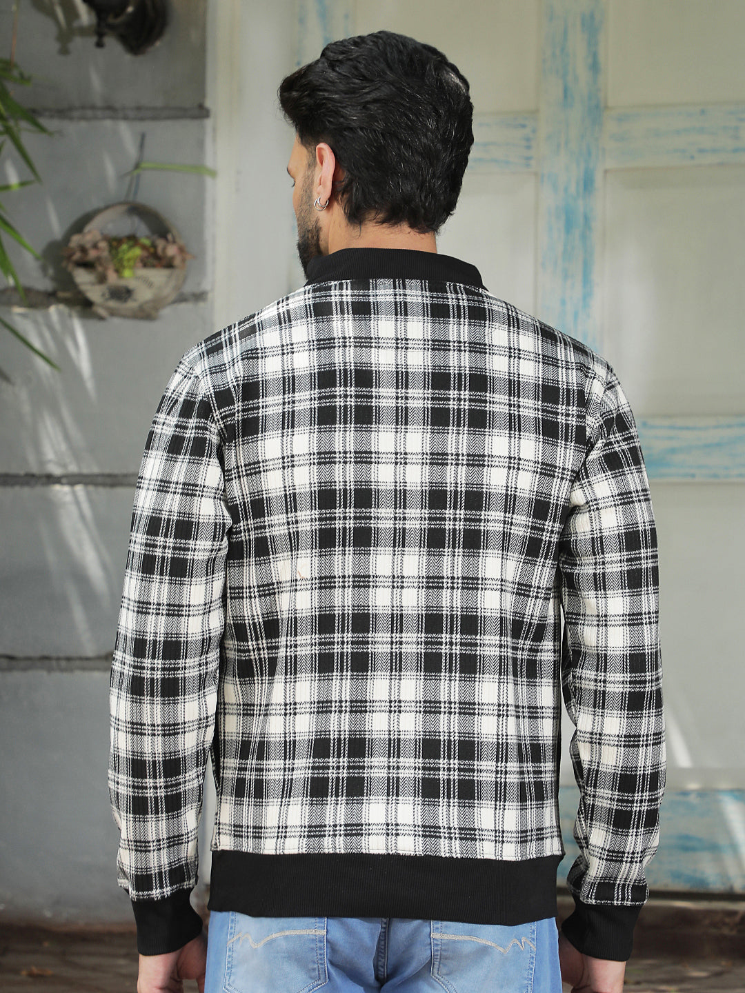 Black Checked High Neck Sweatshirt