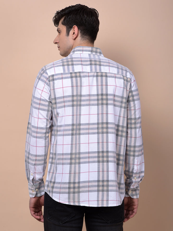 White Checked 100% Cotton Corduroy Shirt