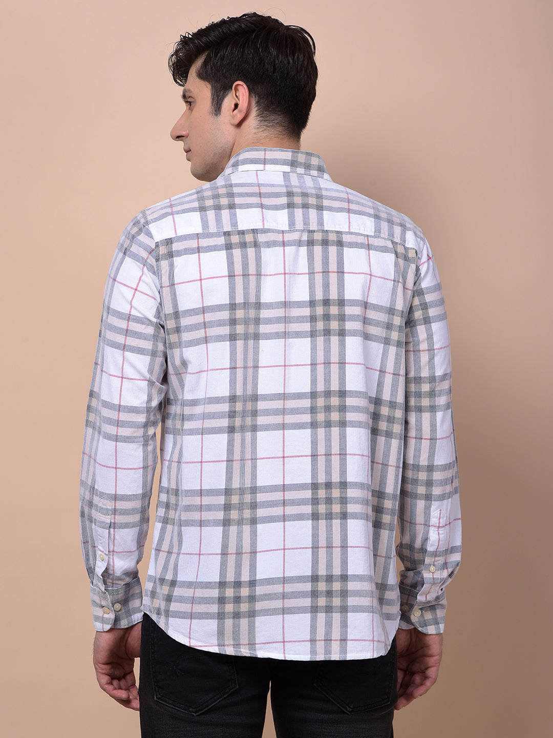 White Checked 100% Cotton Corduroy Shirt