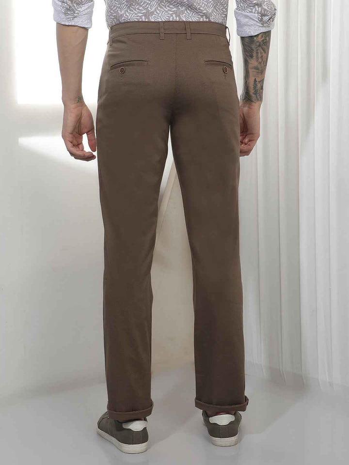 Brown Printed Straight Cotton Trousers