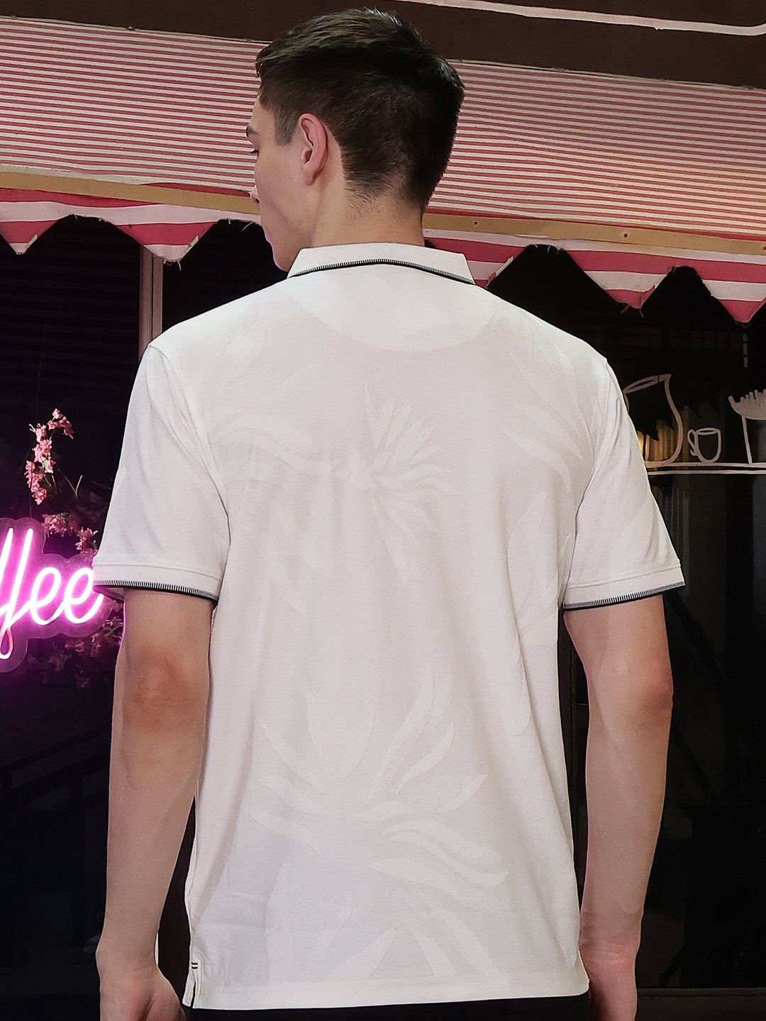 White Jacquard Polo Neck T-Shirt