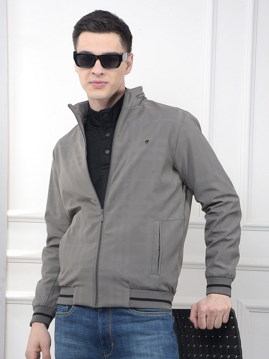 Beige Checked Puffer Jacket