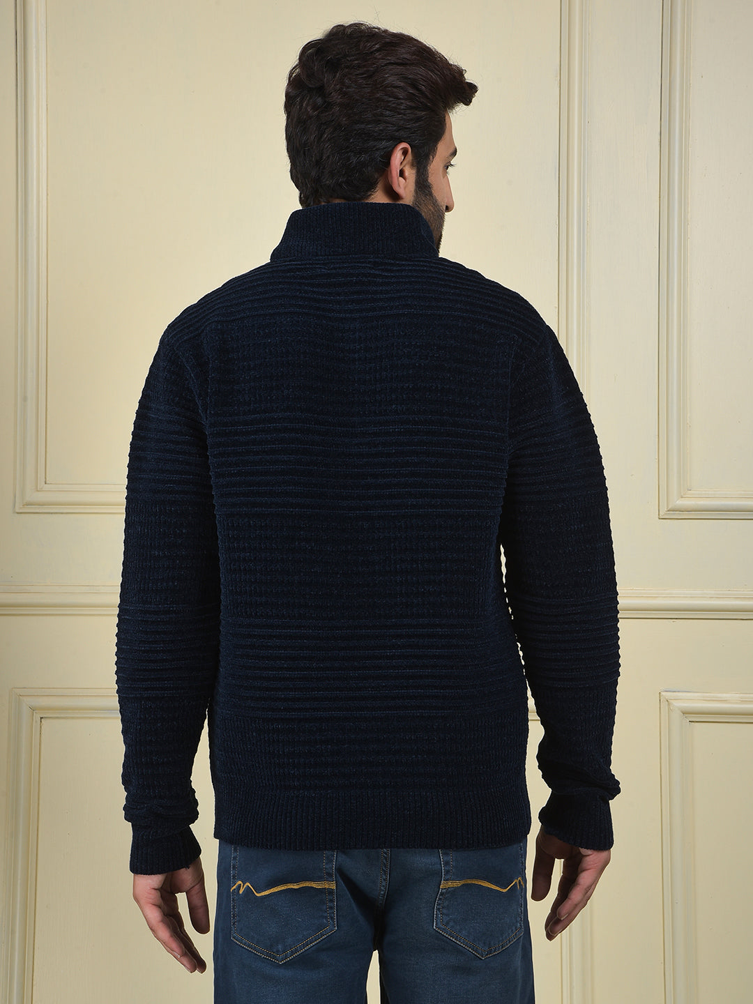 Navy Blue Jacquard Knitted Sweater