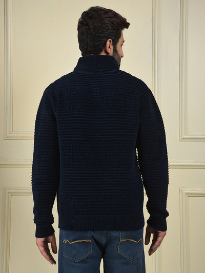 Navy Blue Jacquard Knitted Sweater