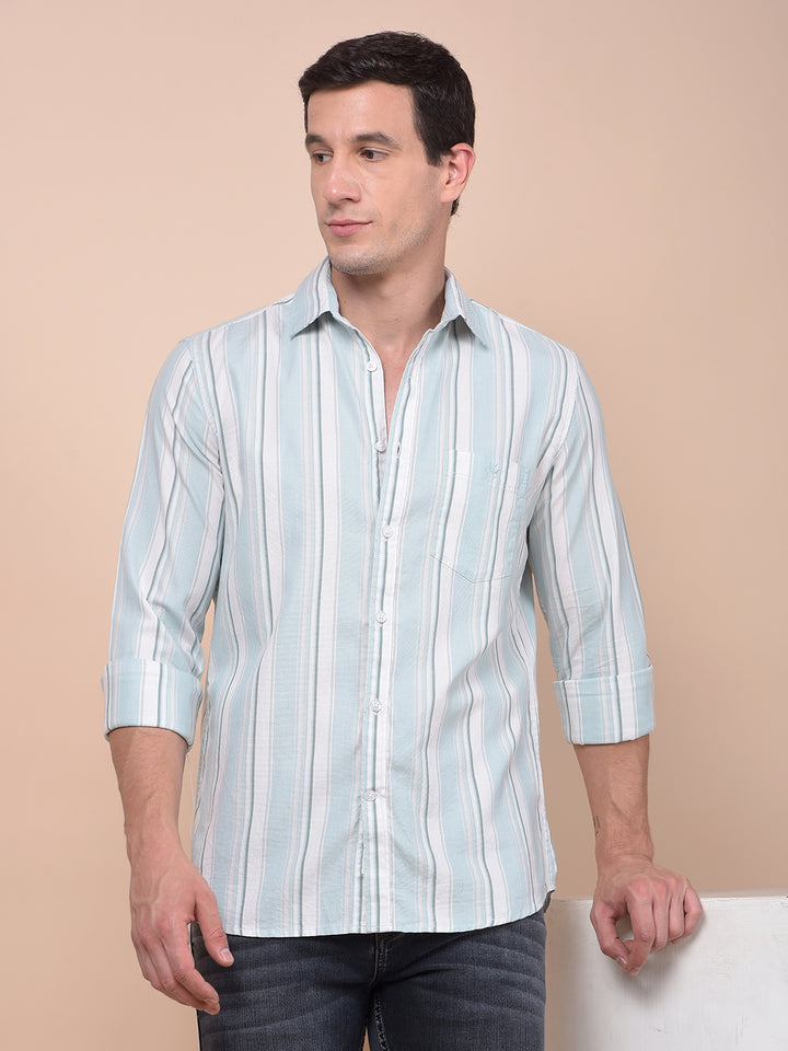Green Vertical Stripes 100% Cotton Shirt