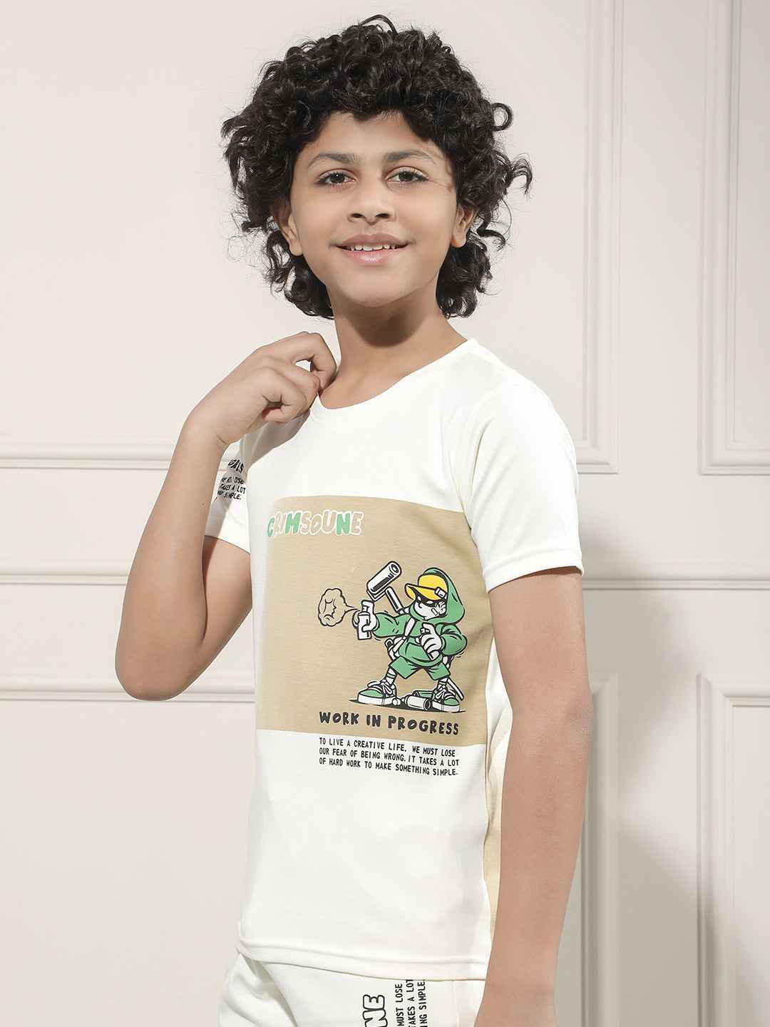Cream Graphic Print T-Shirt