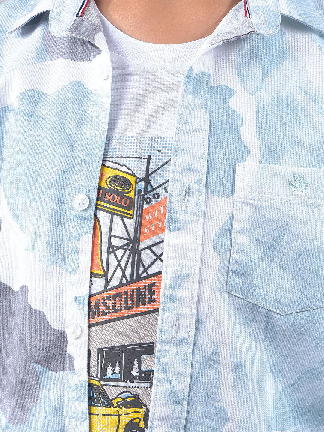 Green Abstract Print Shirt & T-Shirt 2-Piece Set 