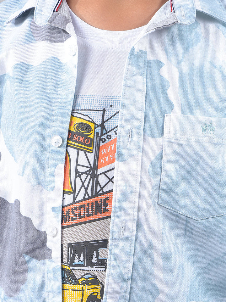 Green Abstract Print Shirt & T-Shirt 2-Piece Set 