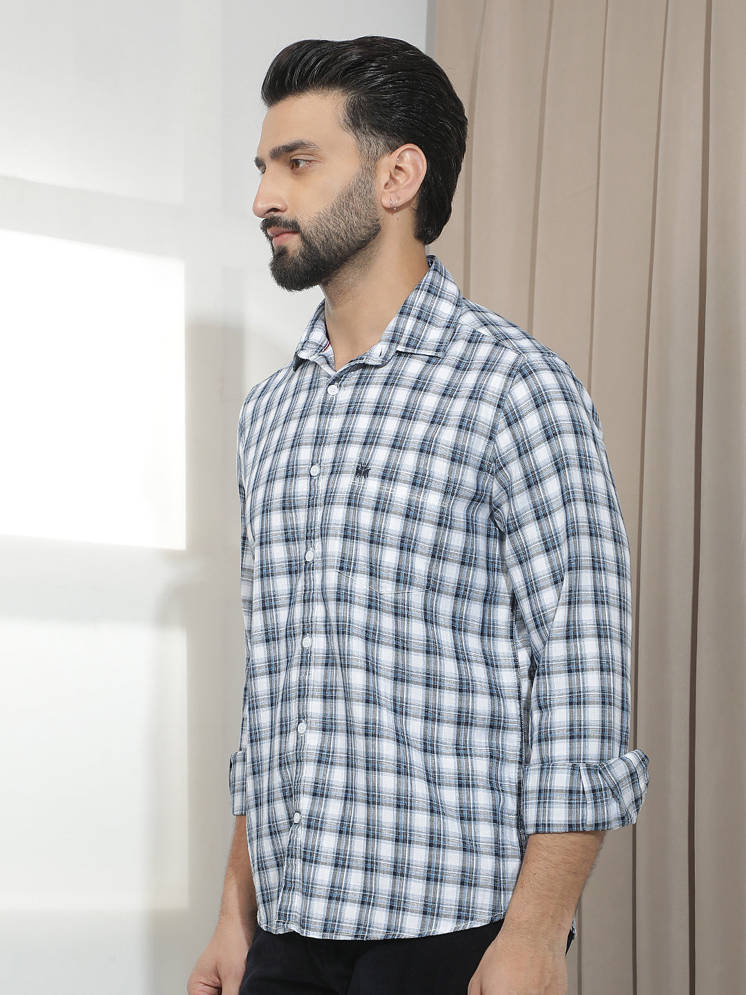 White 100% Cotton Checked Shirt