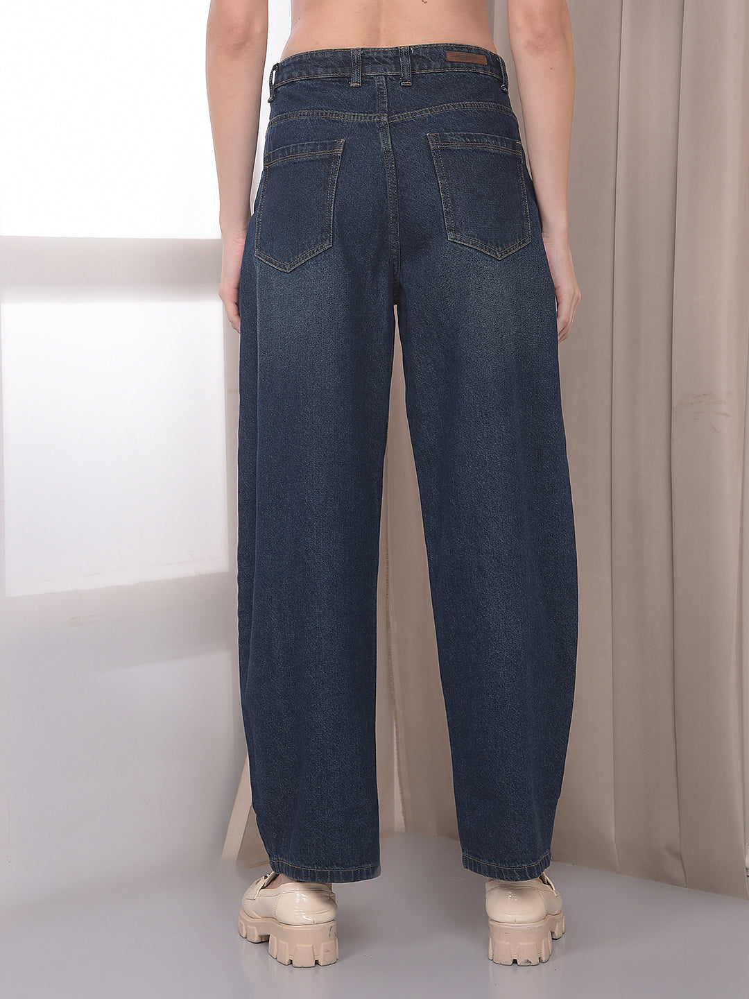 Blue 100% Cotton Barrel Fit Jeans