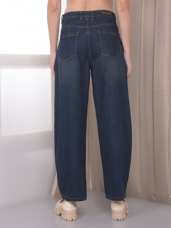 Blue 100% Cotton Barrel Fit Jeans