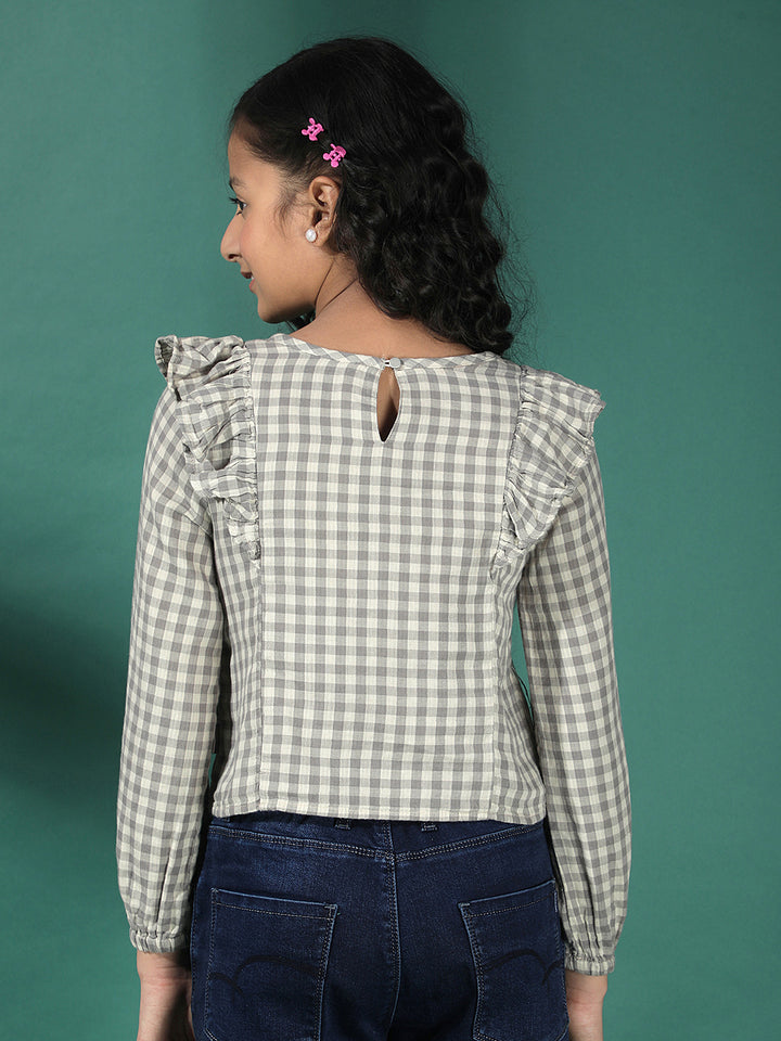  Grey Checked 100% Cotton Cropped Top