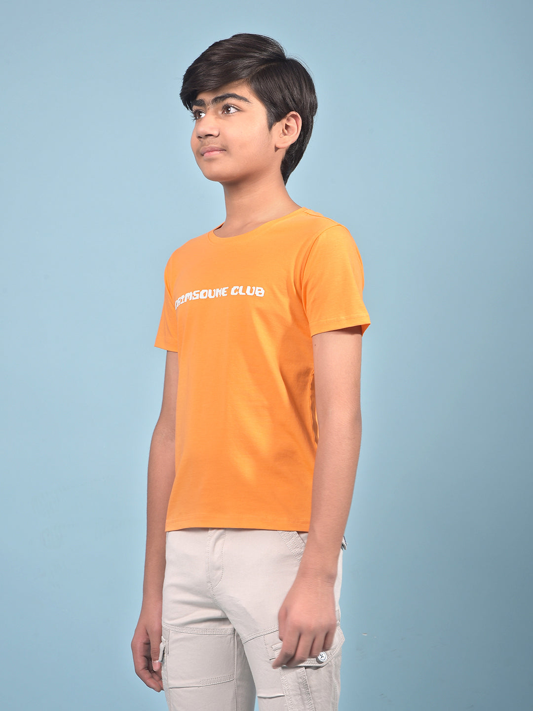 Orange Typographic Print T-Shirt-Boys T-Shirts-Crimsoune Club