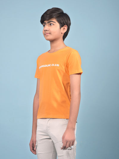 Orange Typographic Print T-Shirt-Boys T-Shirts-Crimsoune Club