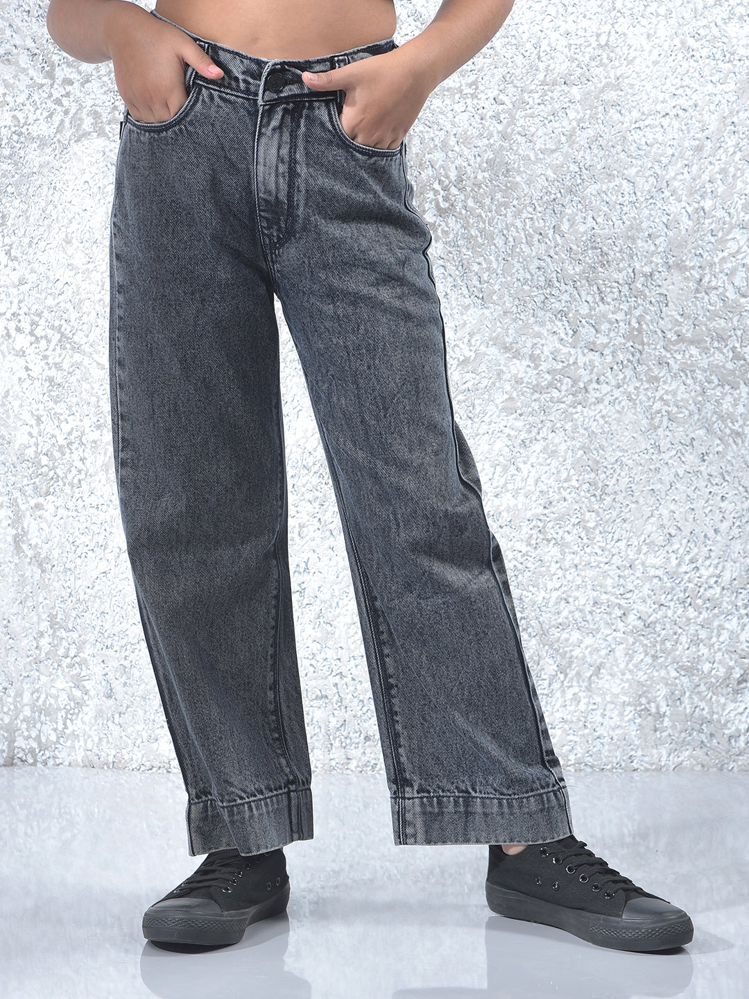 Grey 100% Cotton Wide Leg Jeans