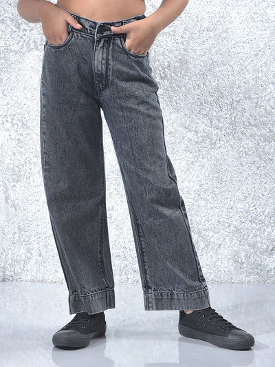 Grey 100% Cotton Wide Leg Jeans