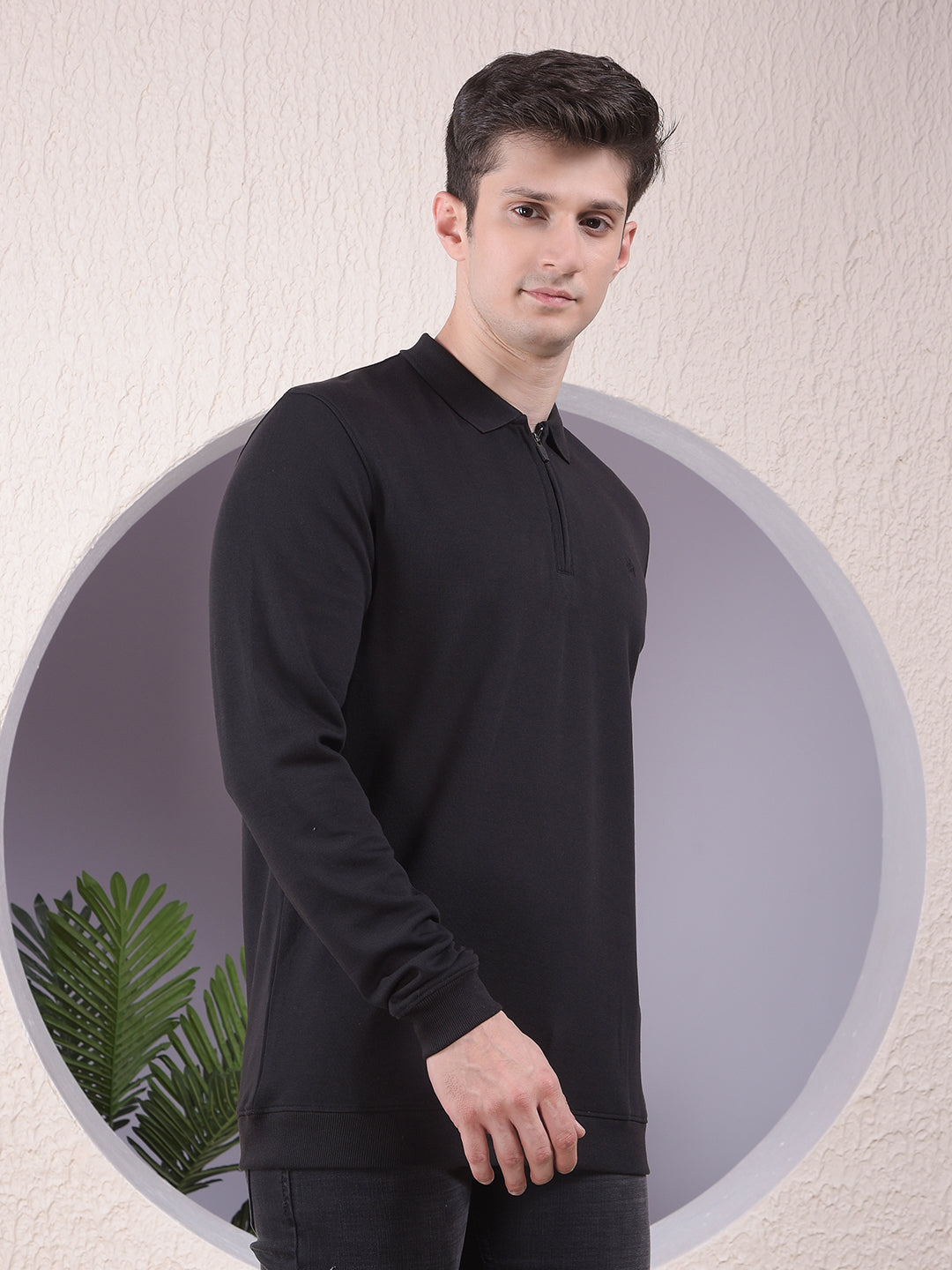 Black Polo-Neck Long-Sleeves T-Shirt