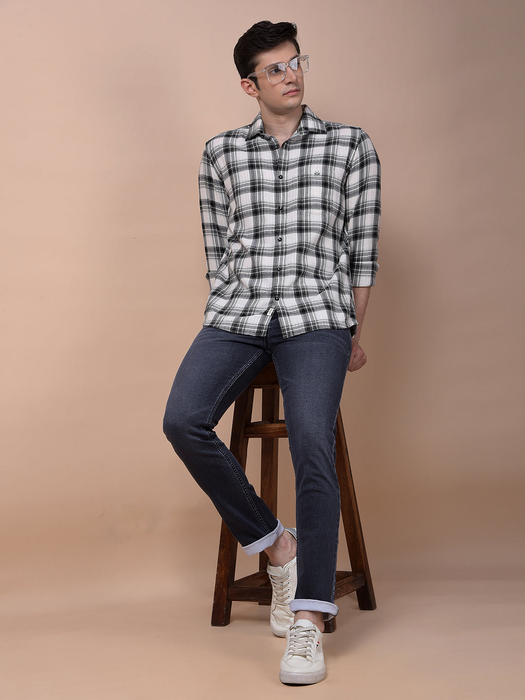 Olive Checked 100% Cotton Shirt