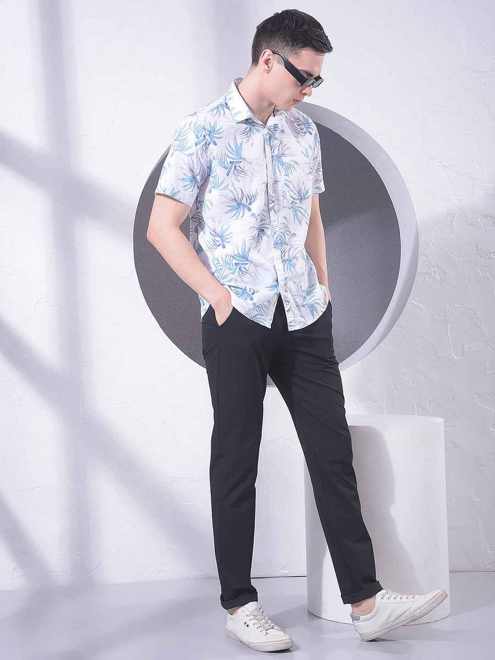 Blue Floral Print 100% Cotton Shirt