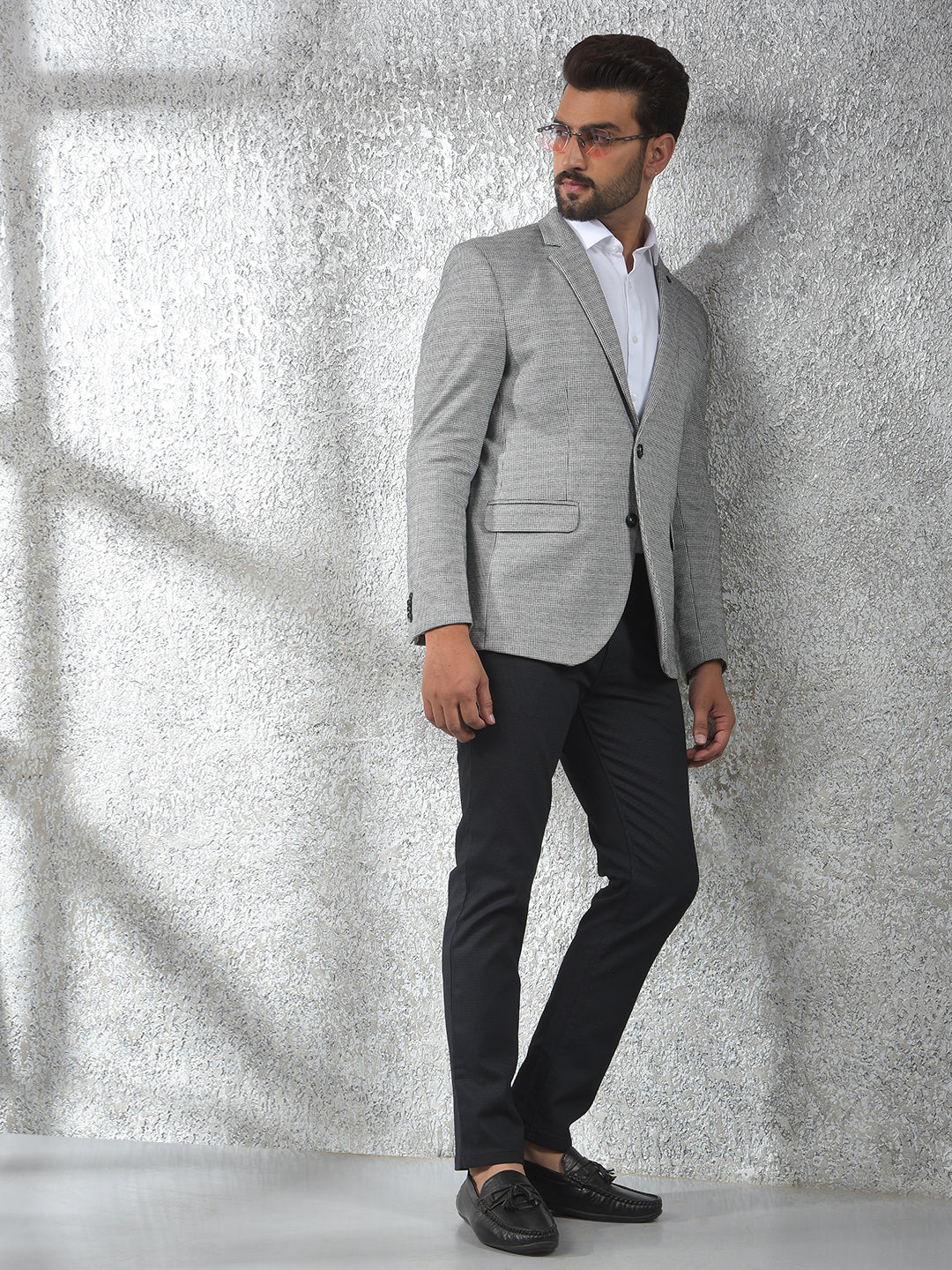 Grey Notched Lapel Modal Single-Breasted Blazer