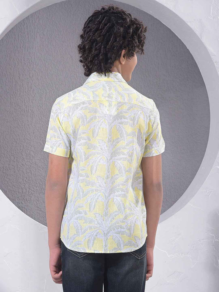 Yellow Botanical Print Linen Shirt