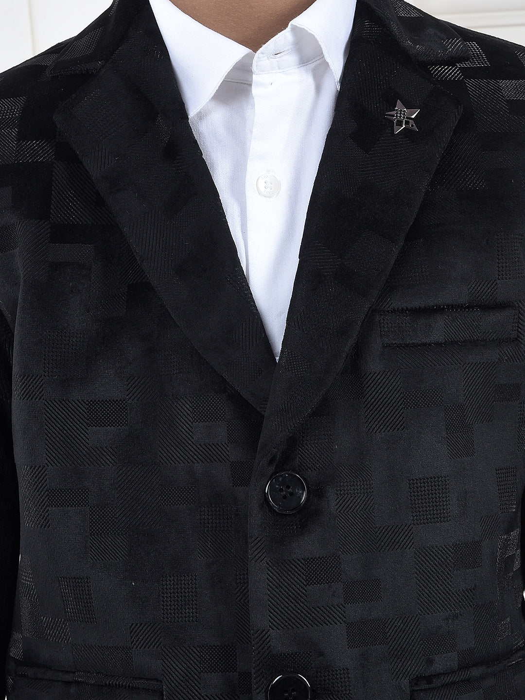 Black Jacquard Single-Breasted Blazer