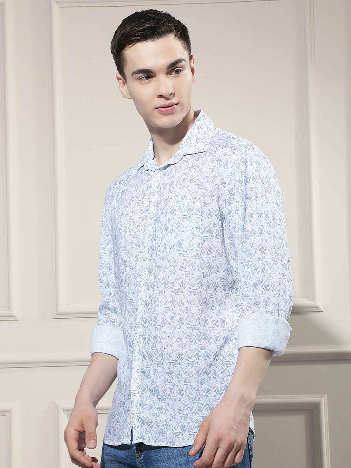 Blue Printed Linen Shirt