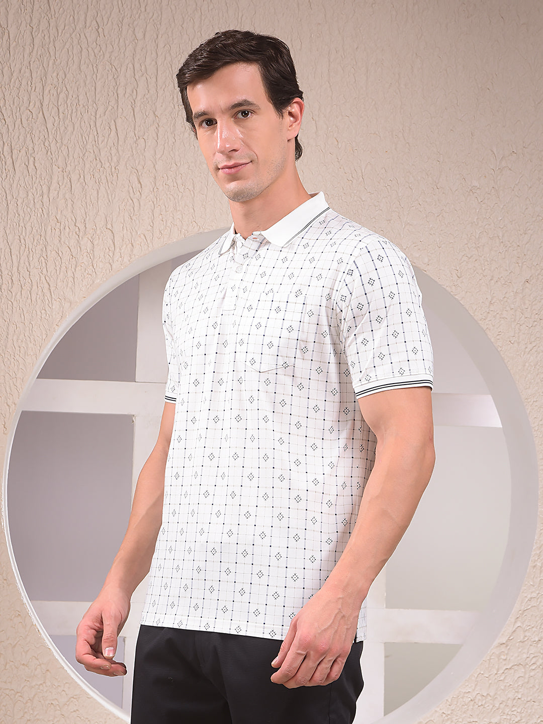 White Printed Polo Neck T-Shirt