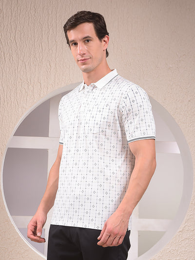 White Printed Polo Neck T-Shirt