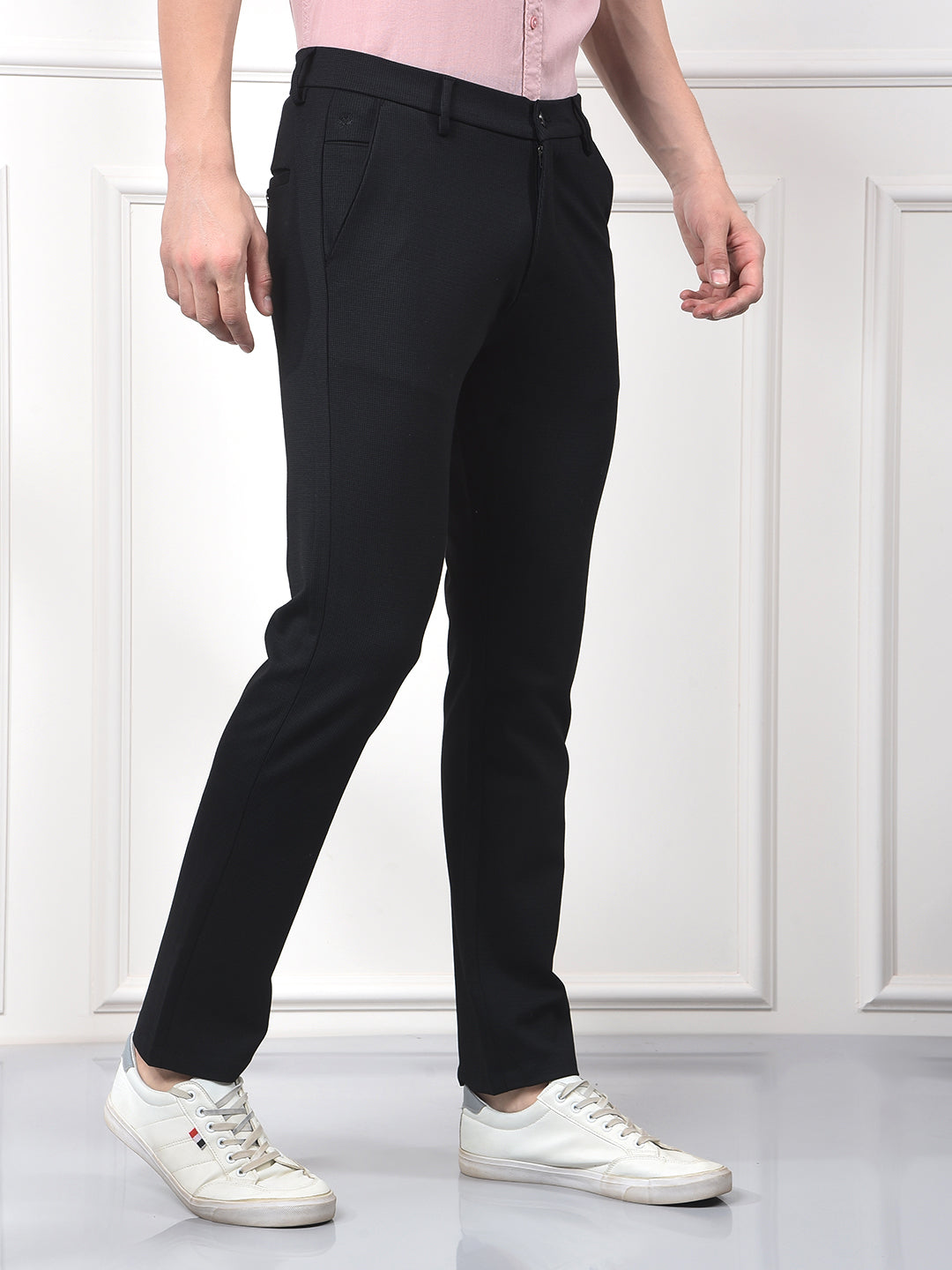 Navy Blue Printed Knitted Trousers