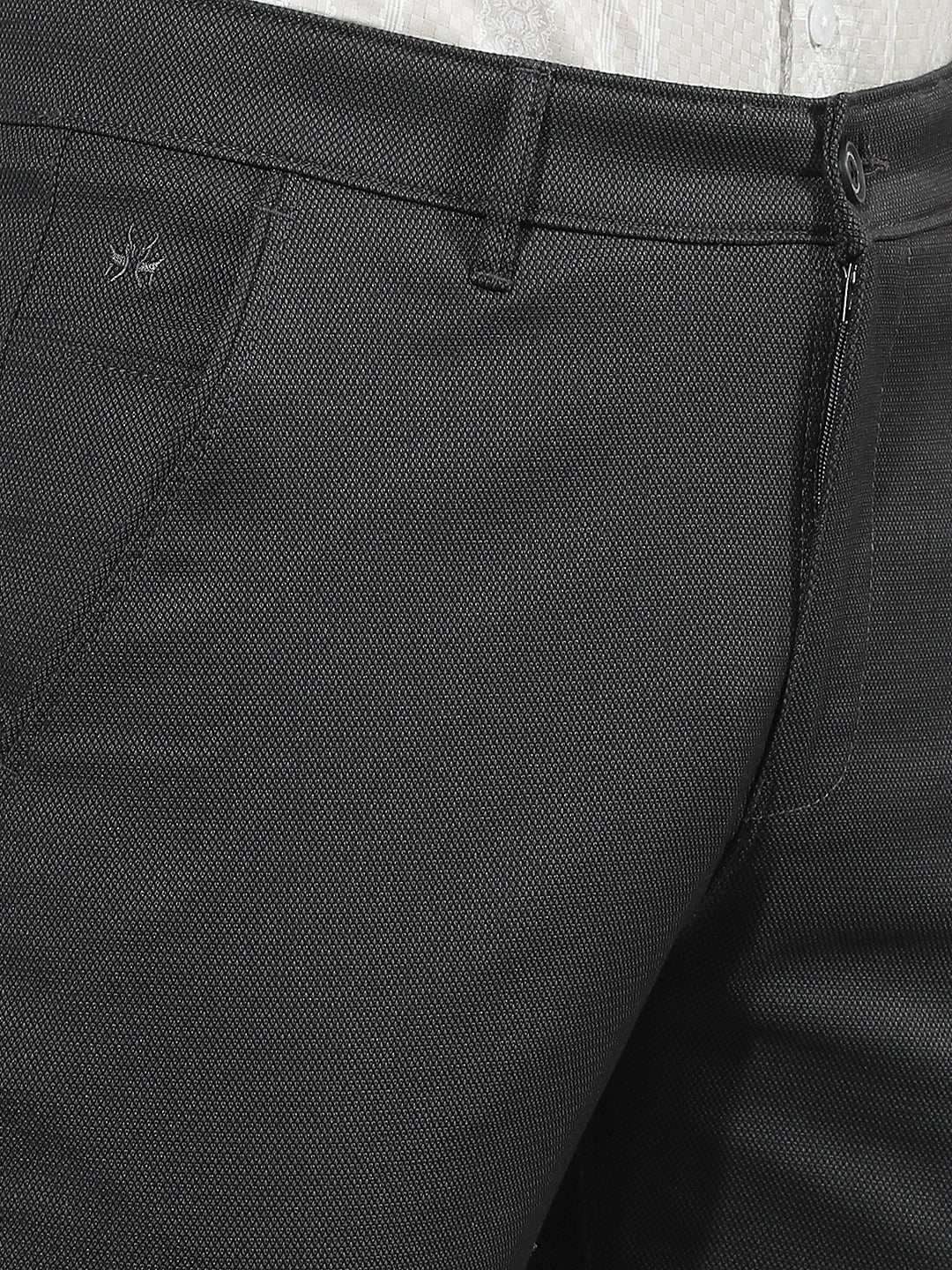 Minimalist Raven Black Textured Trousers