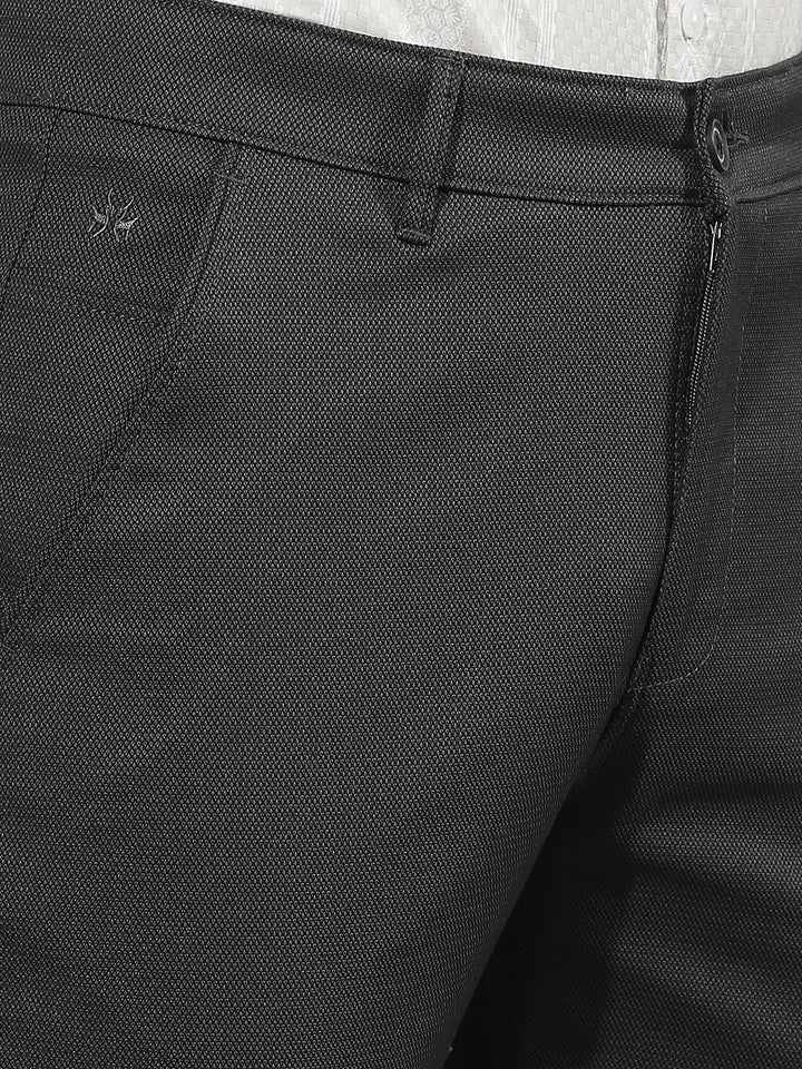 Minimalist Raven Black Textured Trousers