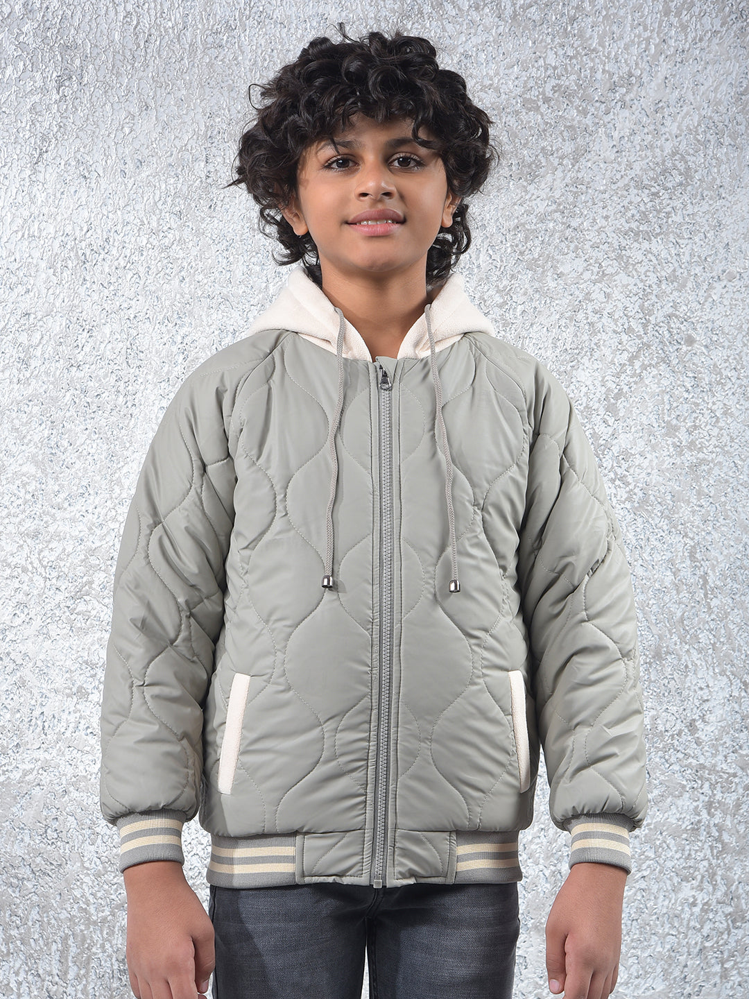 Grey Hooded Neck Puffer Jacket