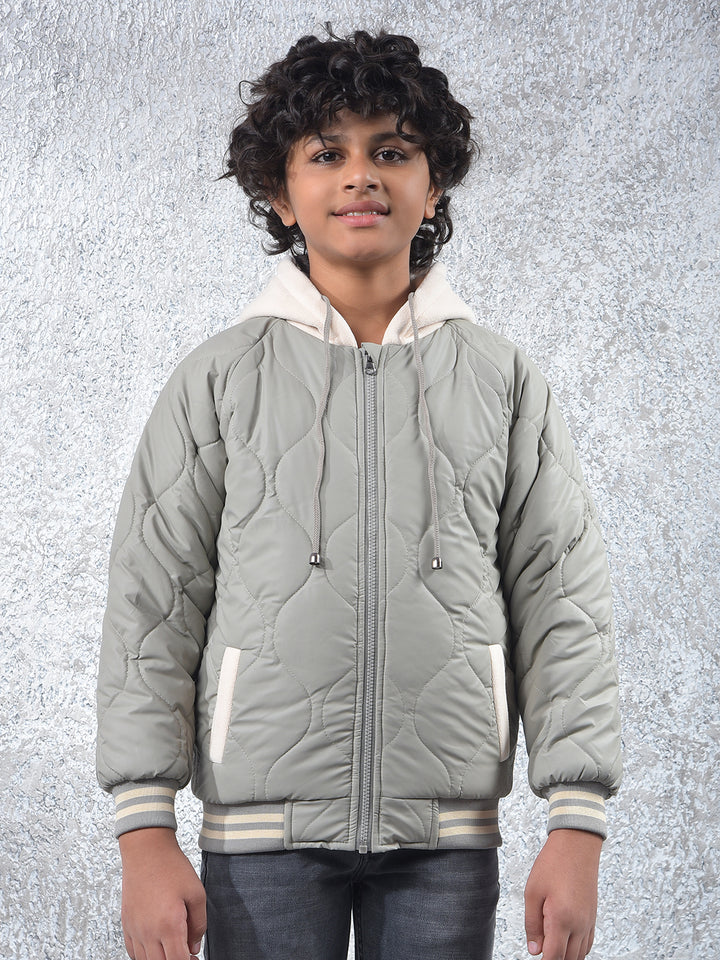 Grey Hooded Neck Puffer Jacket