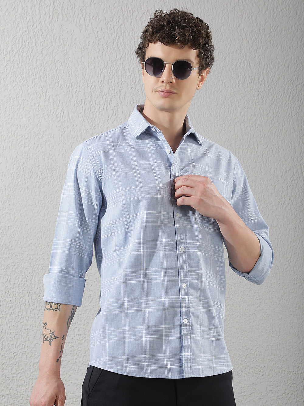 Sky Blue Checked Shirt