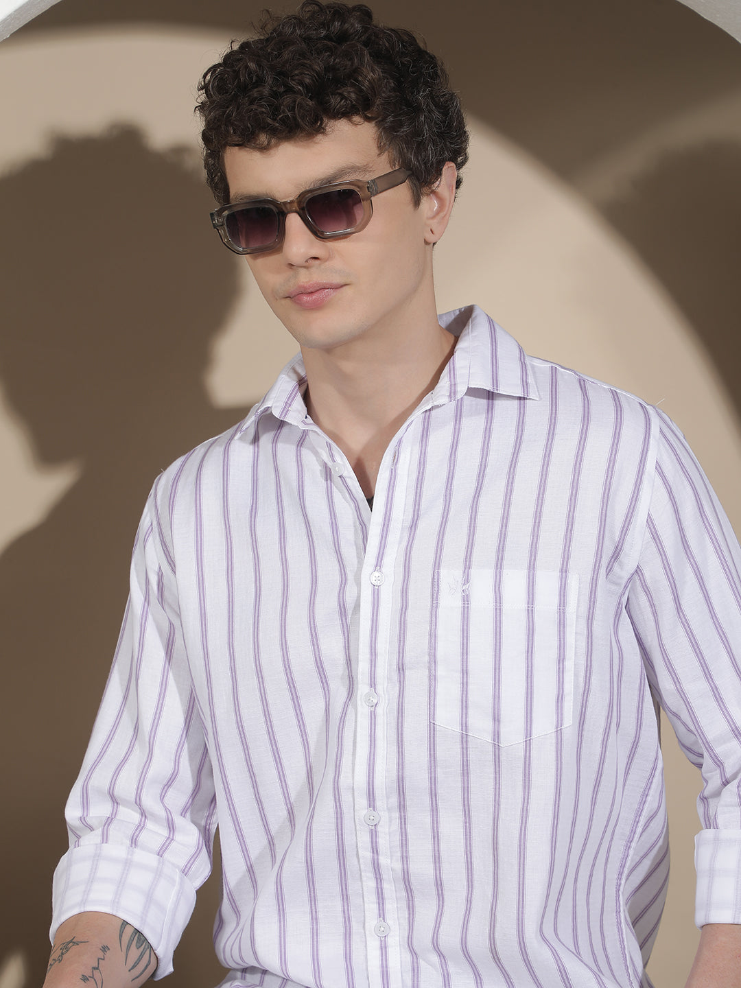 Purple Vertical Stripes 100% Cotton Shirt