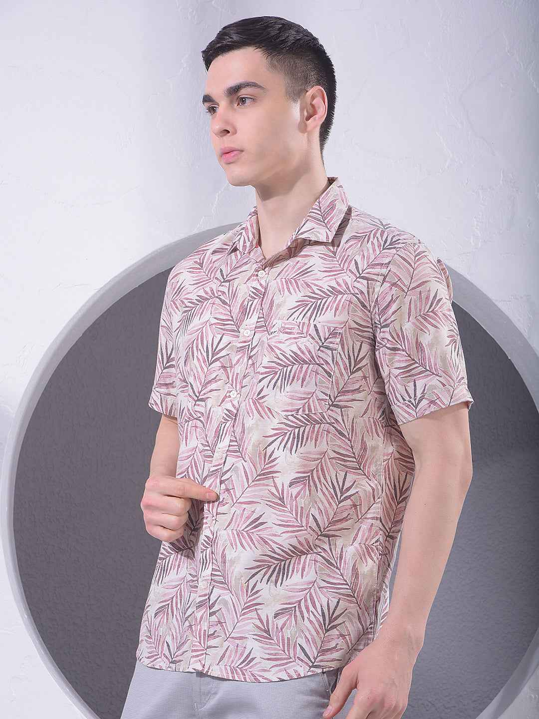 Purple Floral Print Linen Shirt