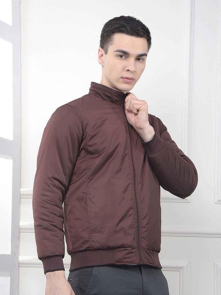 Wine High Neck Reversible Bomber Jacket