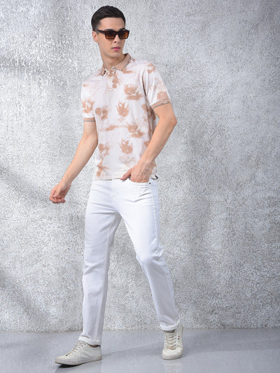 Brown Abstract Print Polo Neck T-Shirt