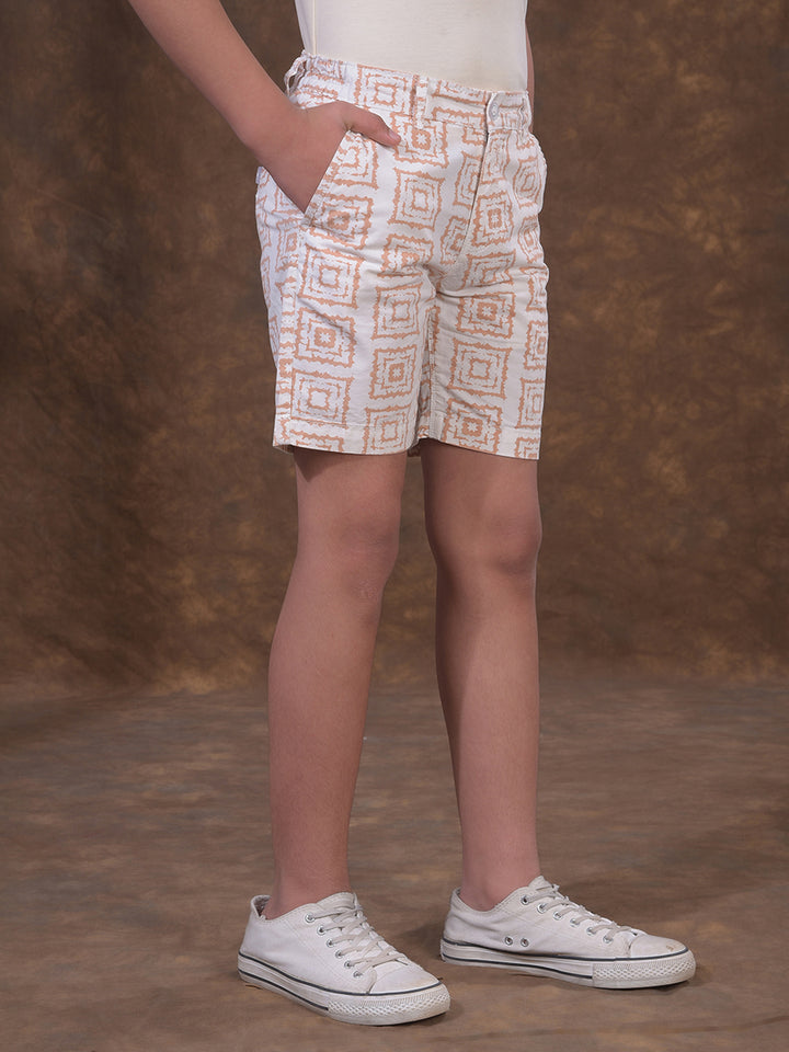 Orange Printed 100% Cotton Shorts