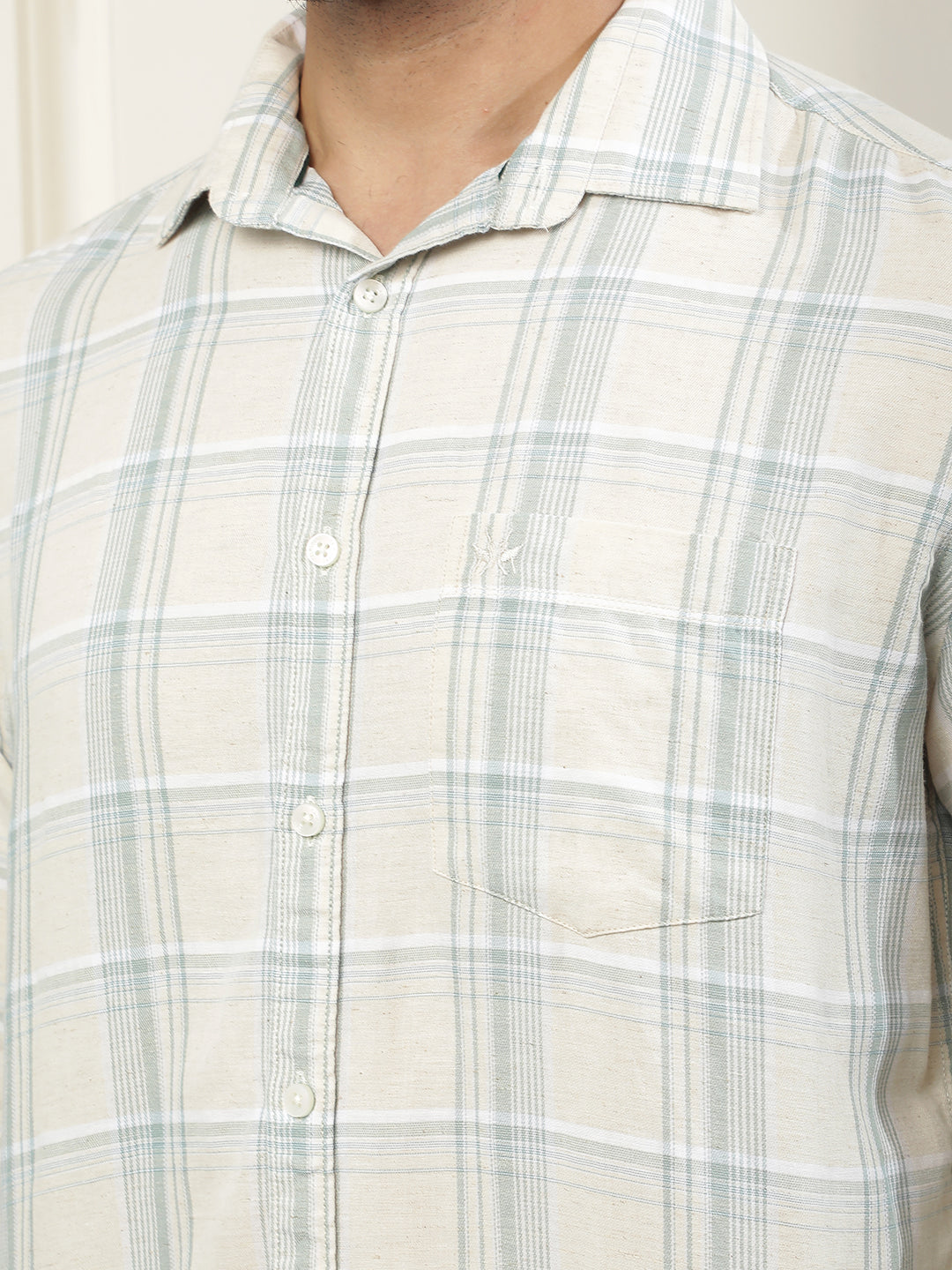 Green Linen Checked Shirt