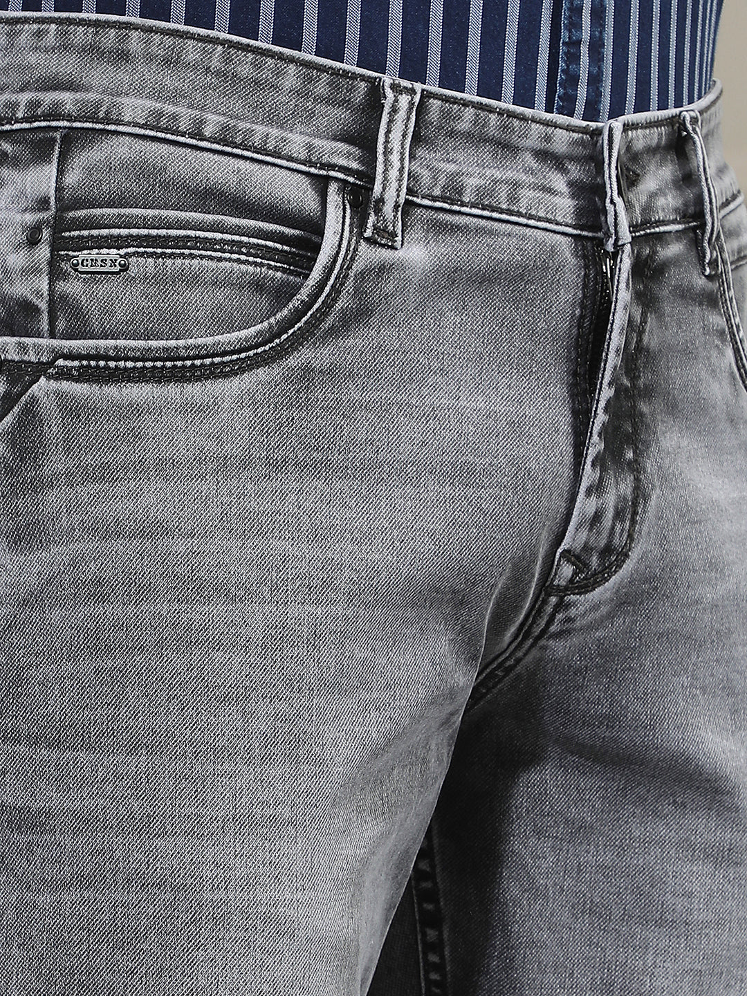 Grey Cotton Straight Jeans