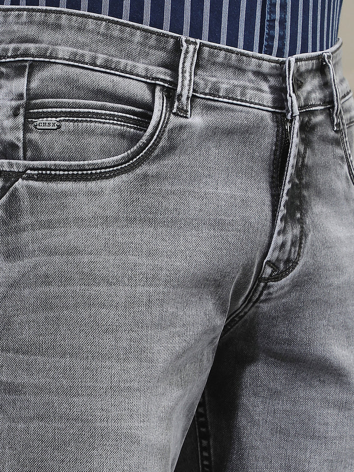 Grey Cotton Straight Jeans