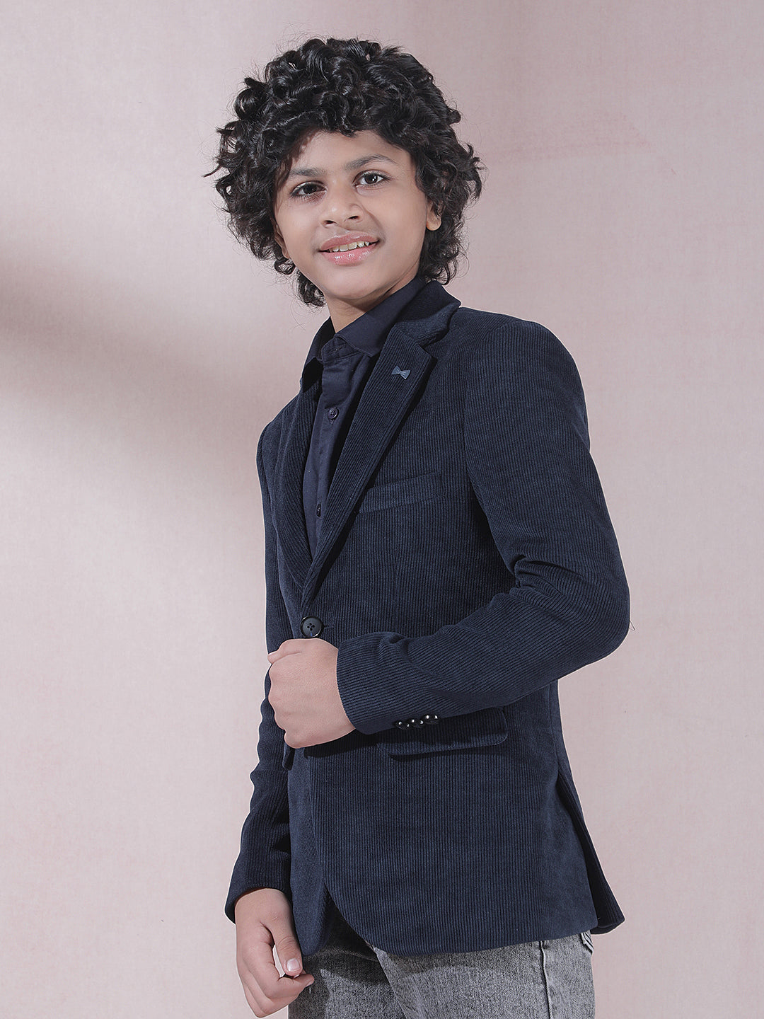 Navy Blue Notched Lapel Blazer