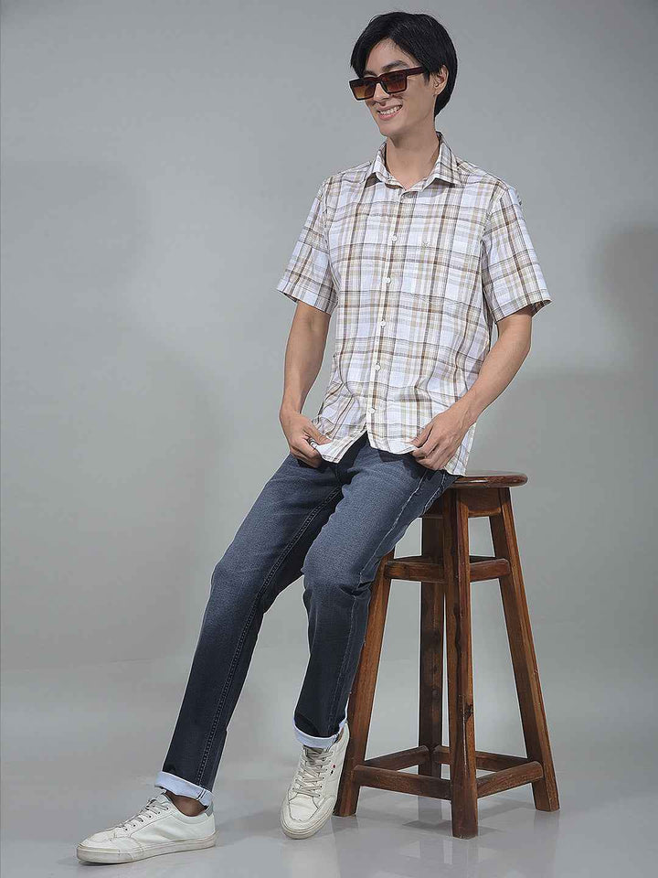 Brown Checked 100% Cotton Shirt