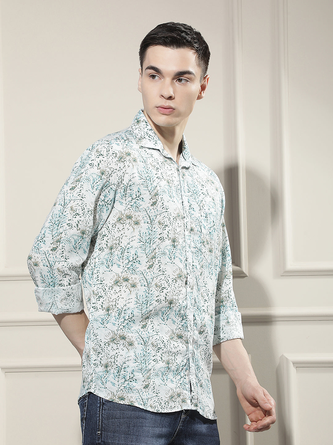 Multi-Color Floral Print Linen Shirt