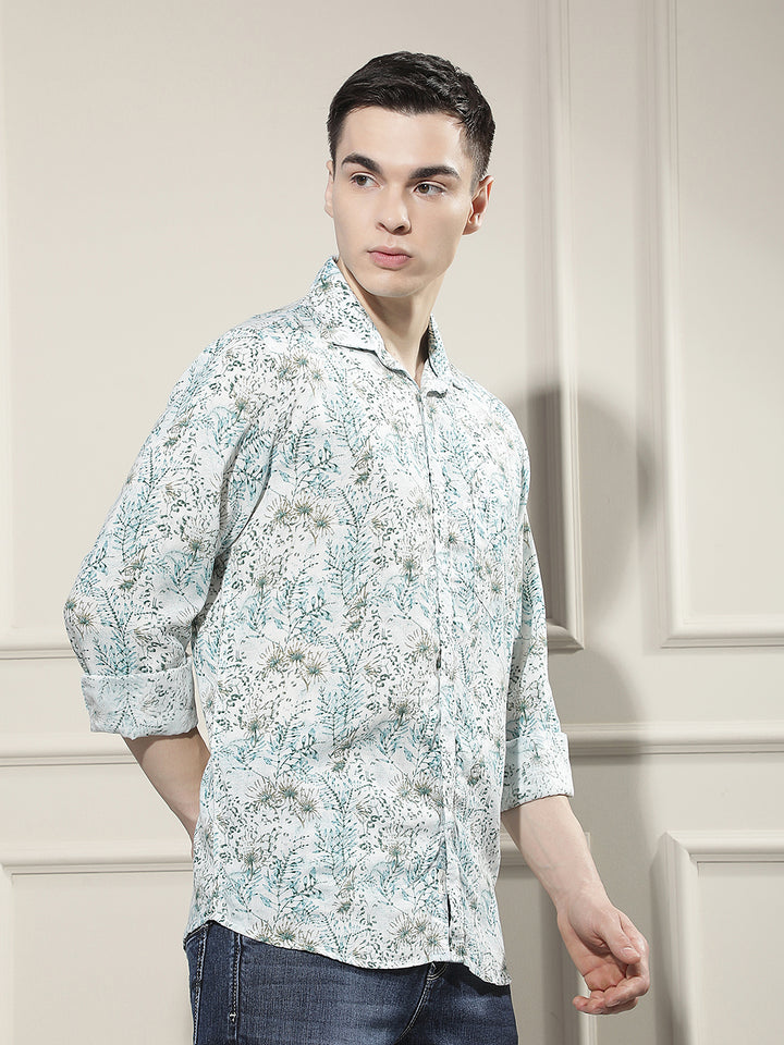 Multi-Color Floral Print Linen Shirt