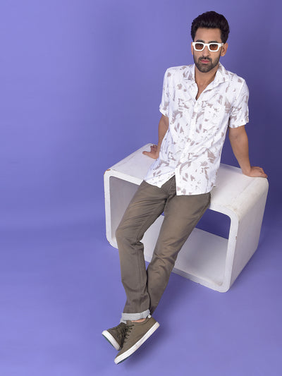 Beige Printed 100% Cotton Shirt