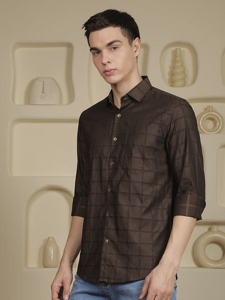 Brown Checked 100% Cotton Shirt